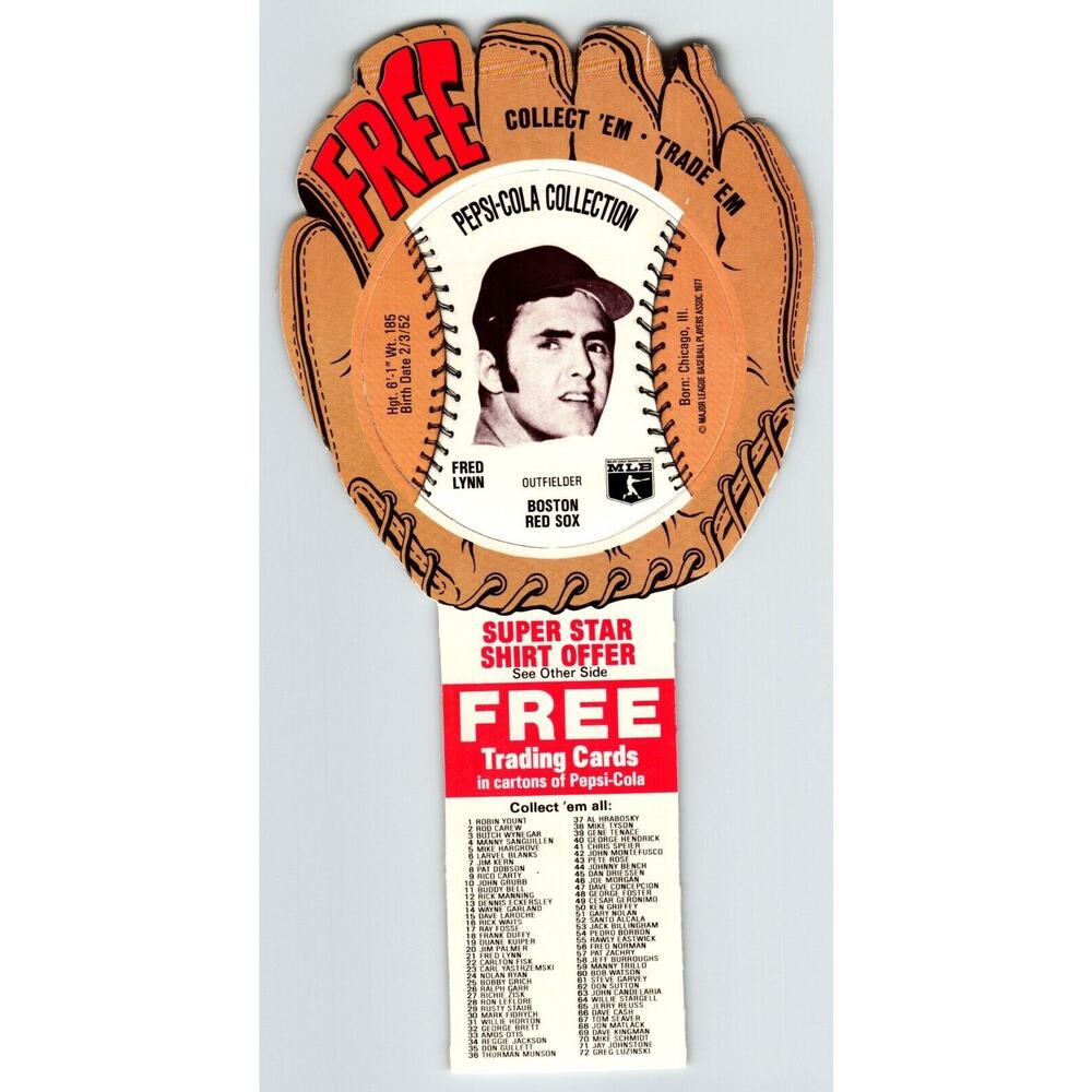 Pepsi-Cola Baseball Trading Card 1977 Fred Lynn Boston Red Sox MLB Diecut Trade